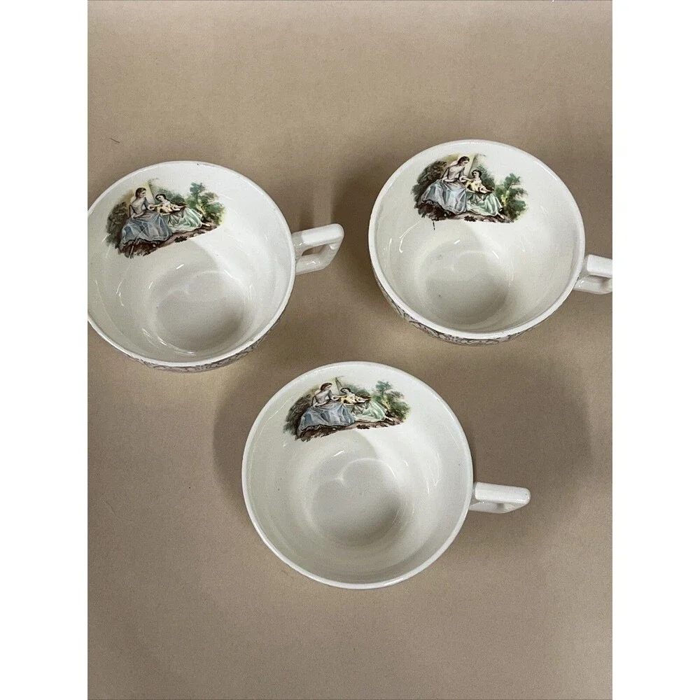 VTG American Limoges Triumph D'or Serenade 3 Cups &‎ 4 Saucers 22K Gold READ